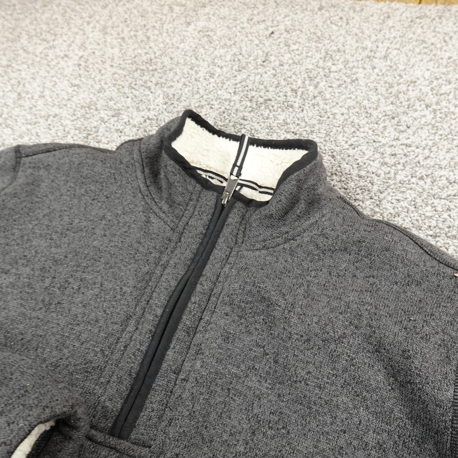 Orvis Jacket Mens Xl Gray Fleece 1/4 Zip Sherpa Lined Pullover Outdoor Hike Coat